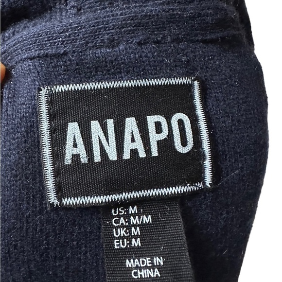 Anapo Womens Navy Blue Wool Blend‎ Knit Hoodie Long Sleeve Sweater Size M - Picture 6 of 11